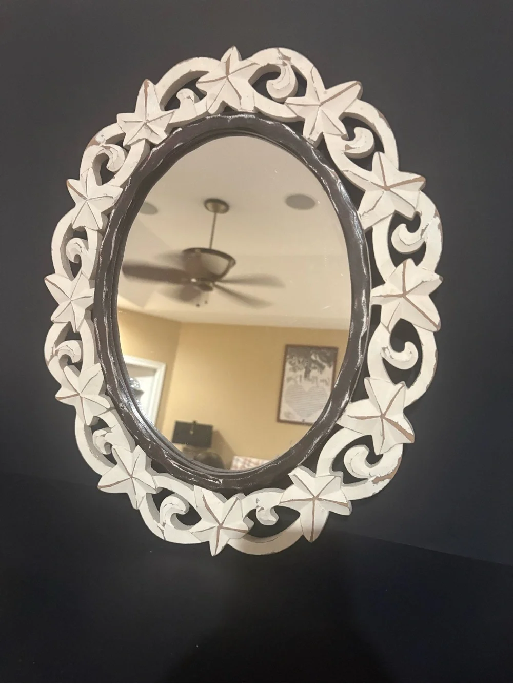 White Distressed Carved Star Accent Wall Mirror